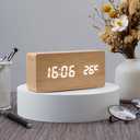 Battery Powered Digital Clock for Bedroom and Living Room Decor, Nightstand Clock with Voice Control Function Dual Display Time(12/24h) and Temperature(C/F), Office Wood Dcor(Wooden)
