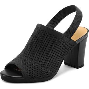 Mysoft Women's Knit Chunky Block High Heels Elastic Slingback Open Toe 3 Inch Heeled Sandals,Black,8.5 W US