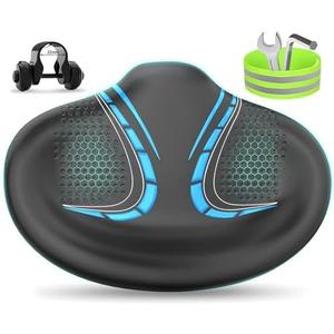 BLUEWIND New Noseless Oversized Bike Seat, Wide Bicycle Saddle Novel Backrest Design for Electric Bike, Universal Fit Exercise Bike or Road Stationary Bike Seat Cushion for Men & Women, No U-clamp