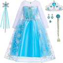 iTVTi Little Girls Princess Costume Blue Cosplay Dress up for Halloween Party with Accessories Blue 110