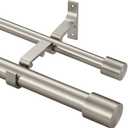 Double Curtain Rods 72-144", Brushed Nickel Double Curtain Rods with Cap Finials, Adjustable Double Window Rods, 1 Inch Front and 5/8 Inch Back Double Drapery Rod, Brushed Nickel Dual Curtain Rods