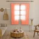 TARAN LIVING Sheer Crinkle Curtain Panel Set of 2, 100% Natural Washable Cotton Window Treatment Rod Pocket Curtain Panels for Kitchen, Bedroom and Living Room - Orange, Window - 42"x63"