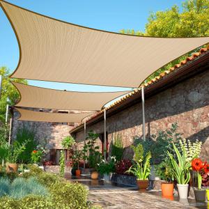 ShadeMart 8' x 10' Sand Sun Shade Sail UPF50 Rectangle Canopy Fabric Cloth Screen SMTAPR0810, Water and Air Permeable & UV Resistant, Heavy Duty, Carport Patio Outdoor - (We Customize Size)