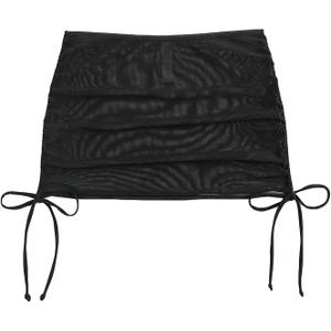 Women's Mesh Sheer Drawstring Solid Summer Bikini Cover Up Skirt (Black, Medium)