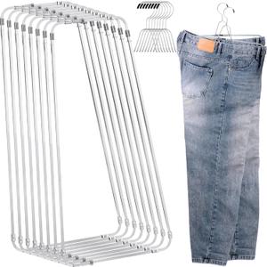 8 Sets Pants Stretcher Wrinkle Free Pants Hangers Hang to Dry Stretchers for Creased Wrinkle Free Slacks Without Ironing (Silvery)