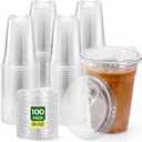 16 oz Clear Plastic Cups with Lids, 100 Sets Disposable Iced Coffee Cups with Strawless Sip Lids, BPA-Free PET Cold Cups for Smoothies, Juice, Milkshakes, To Go Drinks, Parties and Events