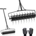 Seeutek 18 Inch Rolling Lawn Aerator, Upgraded Heavy Duty Aerator Lawn Soil Penetrator Spikes w/ 3 Adjustable Height Handles, Manual Aerator Lawn Tool for Garden Yard