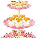 3 Tier Cupcake Stand Holder, BACUTHY Plastic Cup Cake Stand Tower with Tiered Serving Tray for Cupcakes, Donuts, Fruits and More, Pink