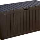 Keter Marvel Plus 71 Gallon Resin Outdoor Storage Box for Patio Furniture Cushions, Throw Pillows, Garden Tools and Pool Floats, Brown
