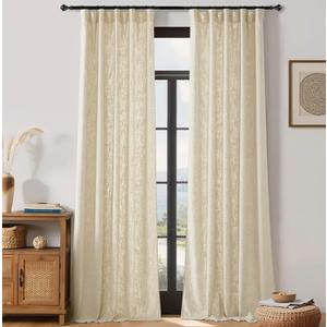 NICETOWN Pinch Pleated Natural Thick Linen Curtains 84 inches Long for Living Room 2 Panels Set, Back Tab/Rod Pocket with Pleat Tape Privacy Added Window Treatments for Farmhouse/Bedroom, W55 x L84