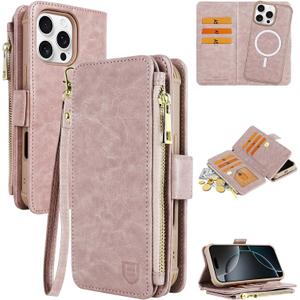 VANAVAGY Compatible for iPhone 16 Pro Wallet Case with RFID Blocking Card Holder for Magsafe, PU Leather Magnetic Strap Wallet Detachable Phone Case with Kickstand for 16 Pro 6.3inch,Salmon Pink VANAVAGY Compatible for iPhone 16 Pro Wallet Case with RFID Blocking Card Holder for Magsafe, PU Leather Magnetic Strap Wallet Detachable Phone Case with Kickstand for 16 Pro 6.3inch,Salmon Pink