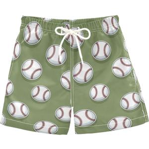 Boys Swim Trunk Baseball Print Design Board Shorts Quick Dry Swimwear Shorts 6-14T
