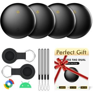 Bluetooth Tracker 4-Pack for Android & Samsung with Case, Smart Tag Item Finder for Keys Wallet Luggage, IP66 Waterproof, 365-Day Battery, Works with Google Find Hub (Black)
