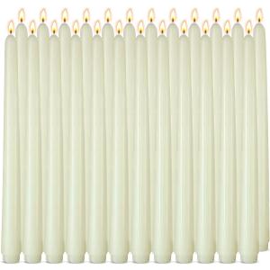 24 Pack Ivory Taper Candle Set, 10 Inch Smokeless and Dripless Candlesticks Bulk for Dinner Party Wedding Seasonal Celebration and Daily Home Decoration