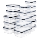 30 Piece Food Storage Container with Lids (15 Containers + 15 Lids) - Plastic Food Containers with Lid, Airtight Leak Proof Snap Lock, BPA Free Storage Containers