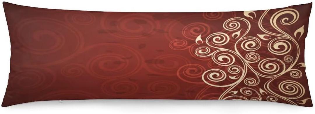 Burgundy Body Pillow Cover 20x54 Inch Red Floral Swirls Ivy Image Ombre Details Body Pillowcase Flower Art Rectangle Long Decorative Pillow Case Cushion Throw Pillow Covers for Bed Couch