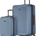 Bugatti Singapore 2-Piece ABS Hardside Luggage Set, Double Spinner Wheels, Expandable (Blue)