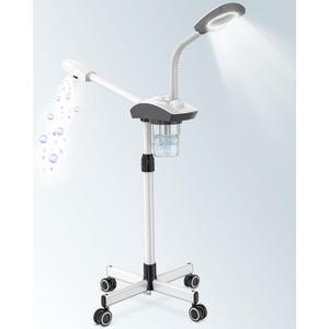 Professional 2-in-1 Facial Steamer with 5X Magnifying Lamp, Salon Grade Hot Mist Esthetician Device, Adjustable Timer, 2 Steam Levels, 3-Level LED Light, White