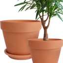 INGOFIN Terracotta Pot with Saucer 10&12 Inch - Ceramic Clay Pot for Plants with Drainage Hole, Large Terra Cotta Flower Planter with Tray for Indoor Outdoor Plants