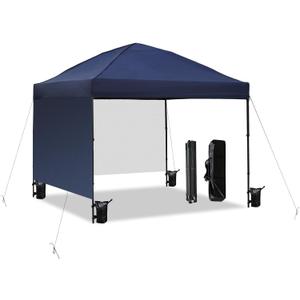 10x10 Pop Up Canopy Tent with 2 Sidewalls, Waterproof Shade Canopy with Sand Bags Outdoor Canopy Tent for Camping Beach Parties Backyard (Navy Blue)