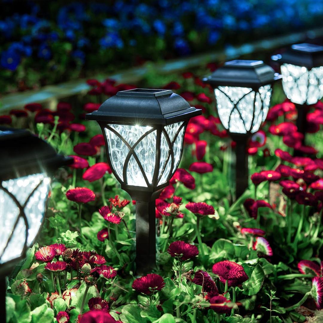 GIGALUMI 8 Pack Solar Lights Outdoor Waterproof, LED Solar Garden Lights, Outdoor Decorations, Garden Decor for Yard, Patio, Landscape, Planter, Walkway (Cold White)