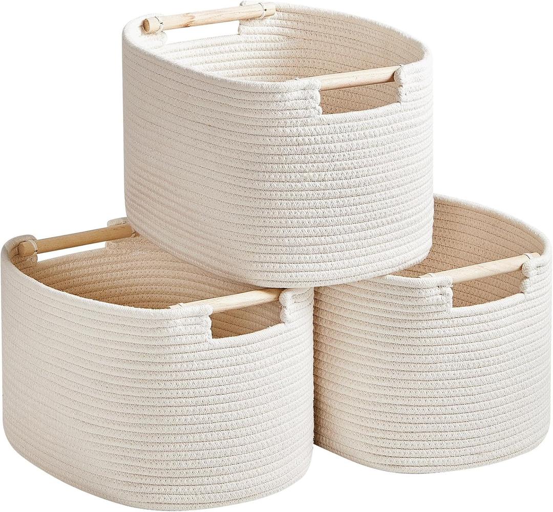 R RUNKA 3 Pack Storage Basket for Cabinet and Toy Organization - 13"x9.8"x8.7" Baskets for Storage - Baby Toy Bin - Toy Storage Organizer - Ideal for Empty Gift Baskets to Fill-White