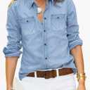 luvamia Denim Shirt Women Chambray Jean Western Shirts Long Sleeve Button Down Tops, L
