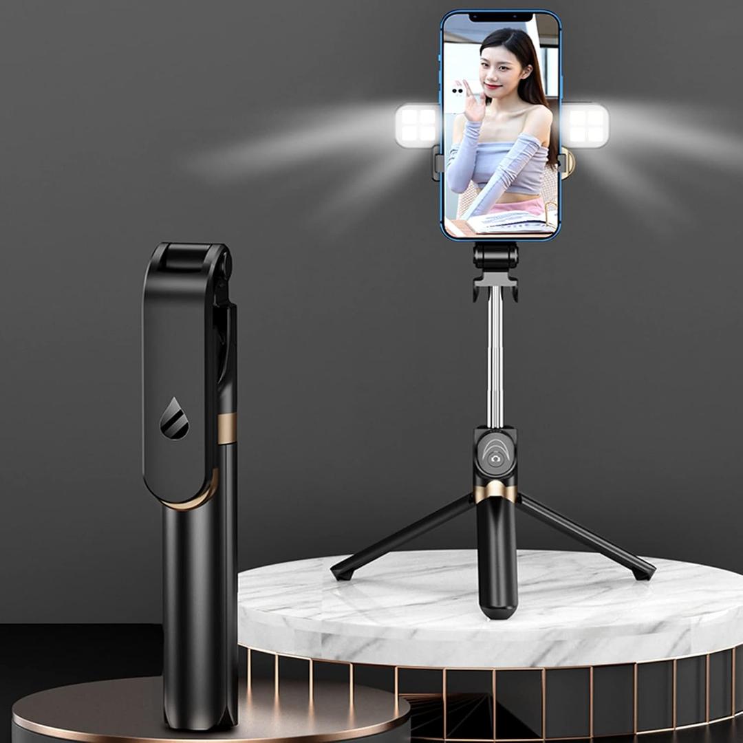 Selfie Stick Tripod,MQOUNY Extendable Selfie Stick Tripod with Dual LED Ring Light with Detachable Wireless Remote and Tripod Stand Compatible with iPhone, Samsung Galaxy and Smartphone (Black)
