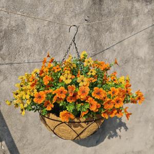 Artificial Faux Hanging Plants Flowers Basket for Summer Autumn, Colorful Daisy Flowers Eucalyptus UV Resistant Look Real for Outdoor Outside Porch Decoration (Orangeyellow)