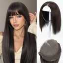Lace Front Hair Toppers with Band for Women 5.5x4 Pre-cut Closed Lace Hairline Synthetic Straight Hair Wear and Go Glueless Toppers for Beginners Dark Brown