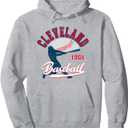 Vintage Batter Game Day Cleveland Baseball Pullover Hoodie (Large, Heather Grey)