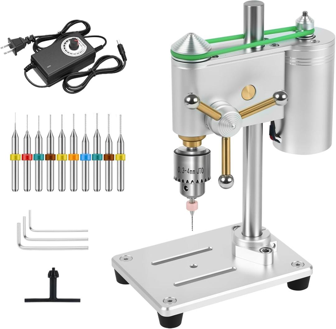 Mini Benchtop Drill Press, Precision Drill Press with Variable Speed Control, 360 Rotation CNC & JT0 Chuck for Metal & Wood, Jewelry, DIY Crafts, Watch, Lab (Grey)