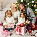 GIOLAINY Pink Christmas Wrapping Paper for Girls Women Kids - Holiday Gift Wrap with Ornaments, Xmas Trees, Berries & Wreaths Designs - 4 Sheets (28 x 40 inches), Easy to Store