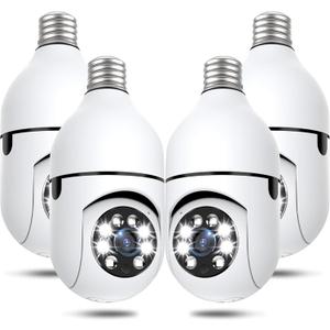 Light Bulb Security Cameras Wireless Outdoor, 5G&2.4GHz 4MP Security Camera 360 PTZ Cameras for Home Security with Color Night Vision, 2 Way Talk, AI Human Detection, Screw in Light Socket, 4Packs (White)