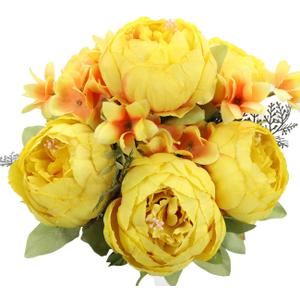 Duovlo Artificial Peony Silk Flowers Fake Flowers Vintage Wedding Home Decoration,Pack of 1 (Yellow) (20.87*3.5)
