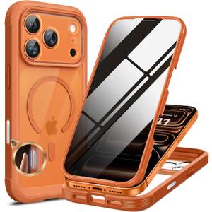 Miracase Magnetic for iPhone 17 Pro Max Case with Privacy Screen Protector [Compatible with MagSafe], Full Camera Protection and Full Body Shockproof Bumper 17 Pro Max Phone Cover 6.9", Orange