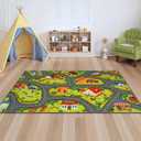 STARUIA Kids Car Rug for Playroom, 60" x 32" Washable Boys Baby Car Carpet for Kids Have Fun Safely, Educational Farm Road Play Rug Race Track Car Rugs Play Mat for Kid Room Bedroom Nursery