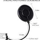 SUNMON Mic Pop Filter for HyperX QuadCastBlue Yeti and Other Gaming Microphone, Dual Layered Wind Pop Screen with Flexible 360 Gooseneck Clip Stabilizing Arm for Recording, Singing