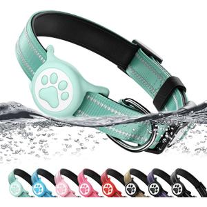 Airtag Dog Collar, Reflective Ultra-Durable Nylon Padded with QR Code Buckle & IP68 Waterproof Air Tag Holder Compatible for Apple AirTag, Comfortable for Small Dogs(Green,S)