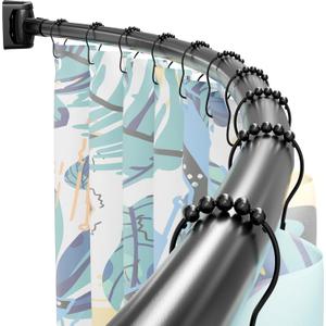 Curved Shower Curtain Rod, 3576 Inches Adjustable Length, Round Curved Rods for Bathroom, Metal Rods & Brackets, Rust-Proof, Black Shower Curtain Rod with Rotating Bracket, Requires Drilling