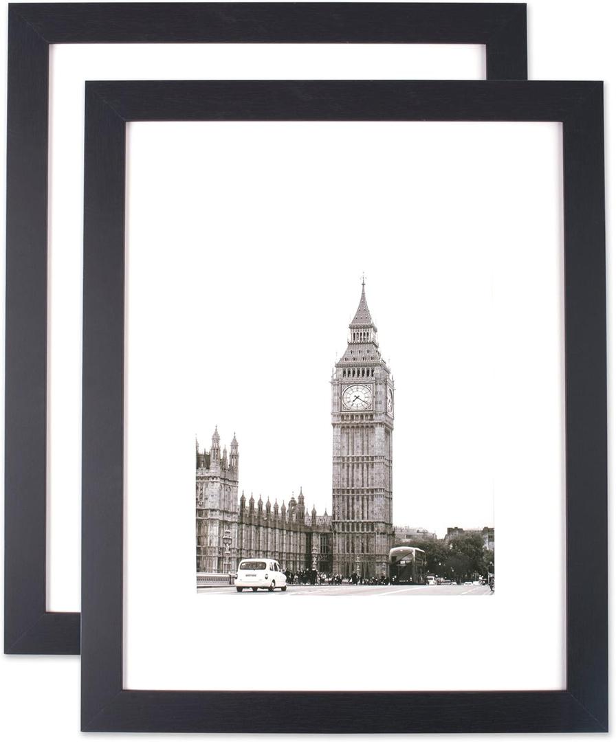DII Black Frame 11x14 with White Mat for 8x10 Picture with Protective Glass Covering-for Wall or Desk Display-Set of 2, Black, 2 Set of (Z01737) (Blalck)