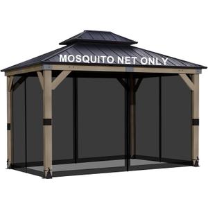 BPS 10' x 12' Gazebo Universal Mosquito Netting Screen Replacement, 4-Panel Mesh Screen Walls with Double Zippers for Outdoor Patio, Khaki (Mosquito Net Only)