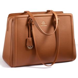 LOVEVOOK Laptop Bag for Women, Large Capacity Leather Computer Tote Bag, Waterproof Work Bags, Great Office Gifts for Women (15.6 Inch, Brown)