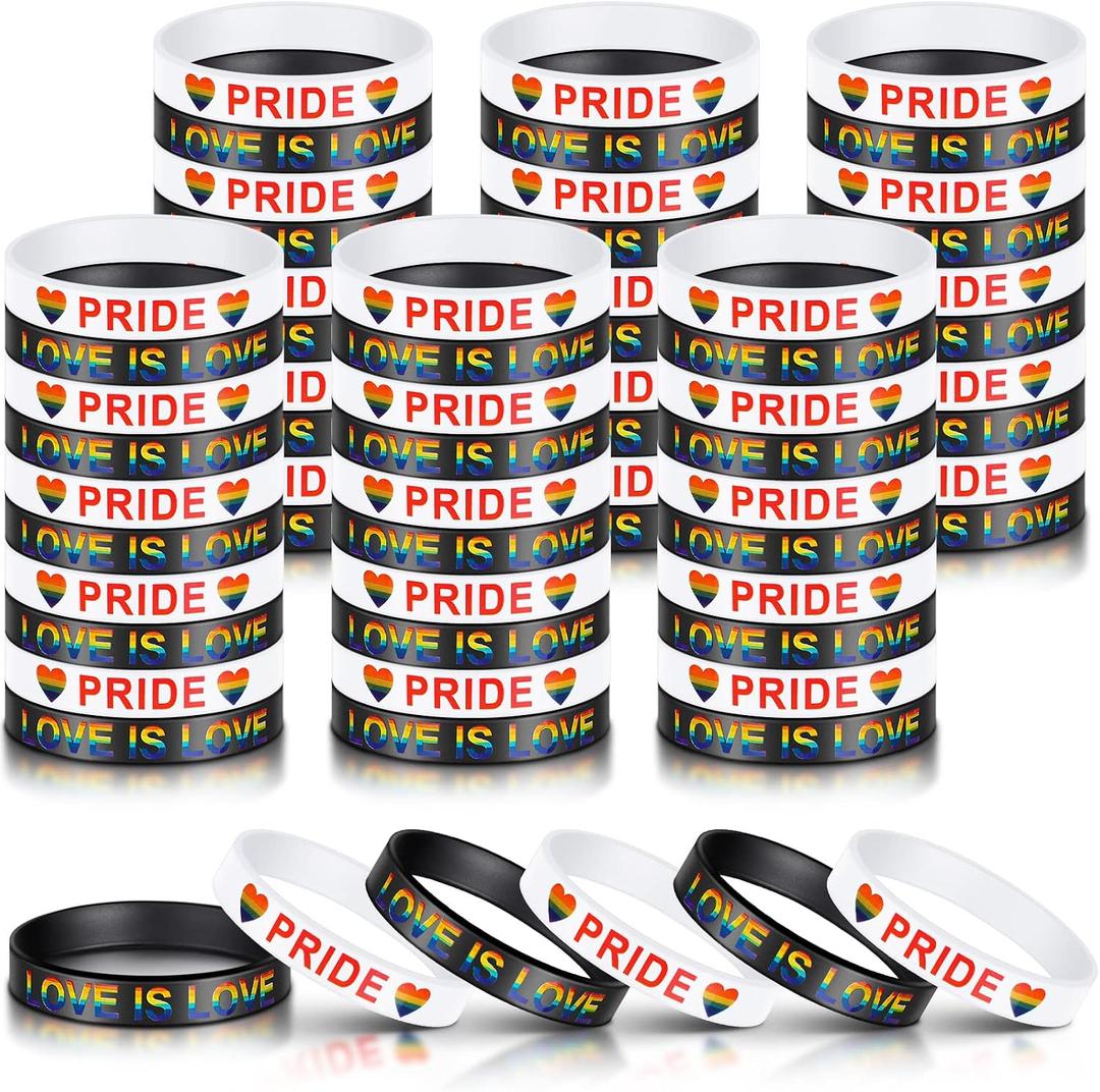 60 Pcs Gay Pride Rainbow Silicone Bracelets LGBT Awareness Pride Wristbands Bulk Pride Gifts LGBTQ Accessories for Men Women Lesbian Party (Heart Style)