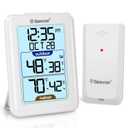 Geevon Digital Hygrometer Indoor Outdoor Thermometer Wireless With Clock, Backlight Temperature Gauge Humidity Monitor, Inside Outside Thermometer With 200ft/60m Range Remote Sensor, White (238688 Small)