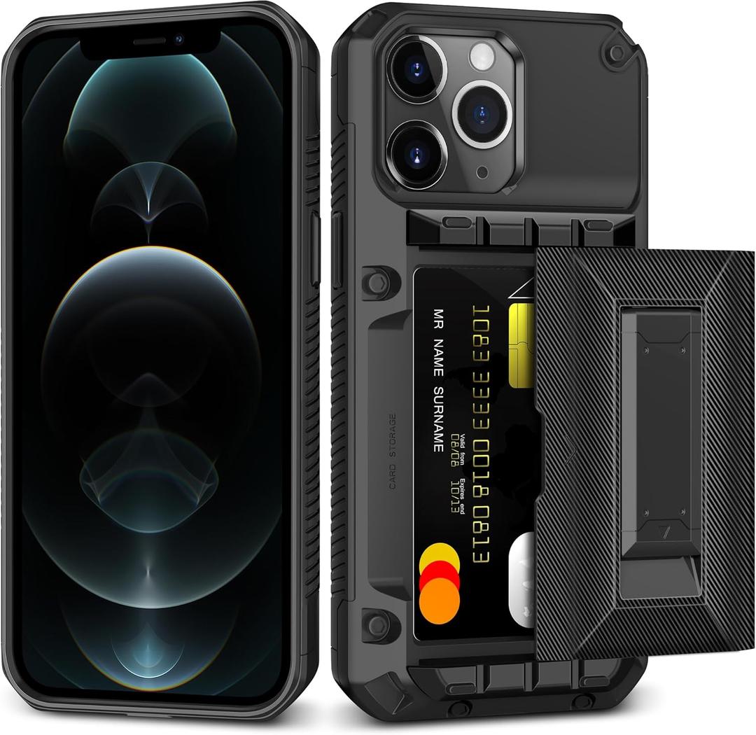 SAMONPOW for iPhone 12 Pro Max Case Wallet with Card Holder [4 Cards] & Stand & Military-Grade Protection Heavy Duty Shockproof Hidden Card Slot Wallet Phone Case for iPhone 12 Pro Max for Women Men (Black)