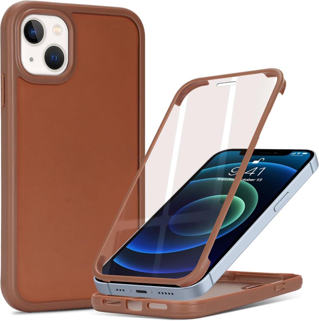 for iPhone 13 mini Case with Built-in Screen Protector & Full Body Protective,for Apple iPhone 13 mini Phone Cases for Men Women Girl-Brown