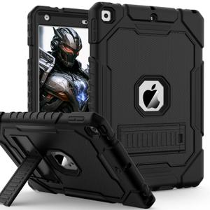 Case for iPad 9th/8th/7th Generation 2021/2020/2019(10.2 inch), Heavy Duty Military Grade Shockproof Rugged Protective 10.2" Cover with Built-in Stand for iPad 9 8 7 Gen (Black)