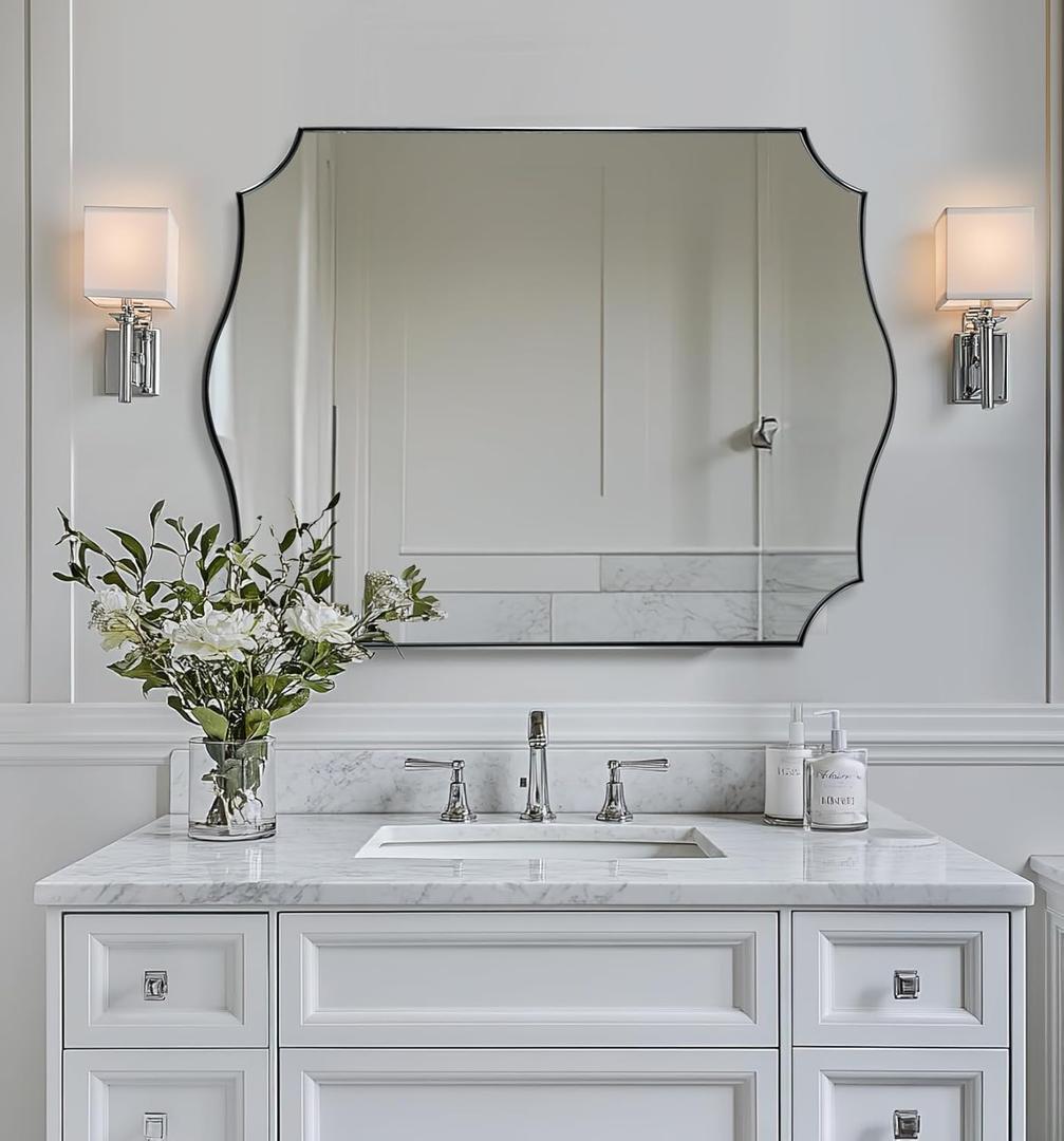 ANDY STAR Chrome Bathroom Mirror, 30x40 Inch Large Polished Chrome Mirror, Rectangle Mirror for Bathroom with Unique Wavy Design Ideal for Home Decor, Rust-Proof Stainless Steel 1 Frame