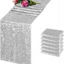 6 Pack Silver Sequin Table Runner 12x108 Inch, High Density Sparkly Glitter Table Runners for Wedding Reception, Birthday Party, Banquet, Baby Shower, Silver Metallic Shimmering Decor